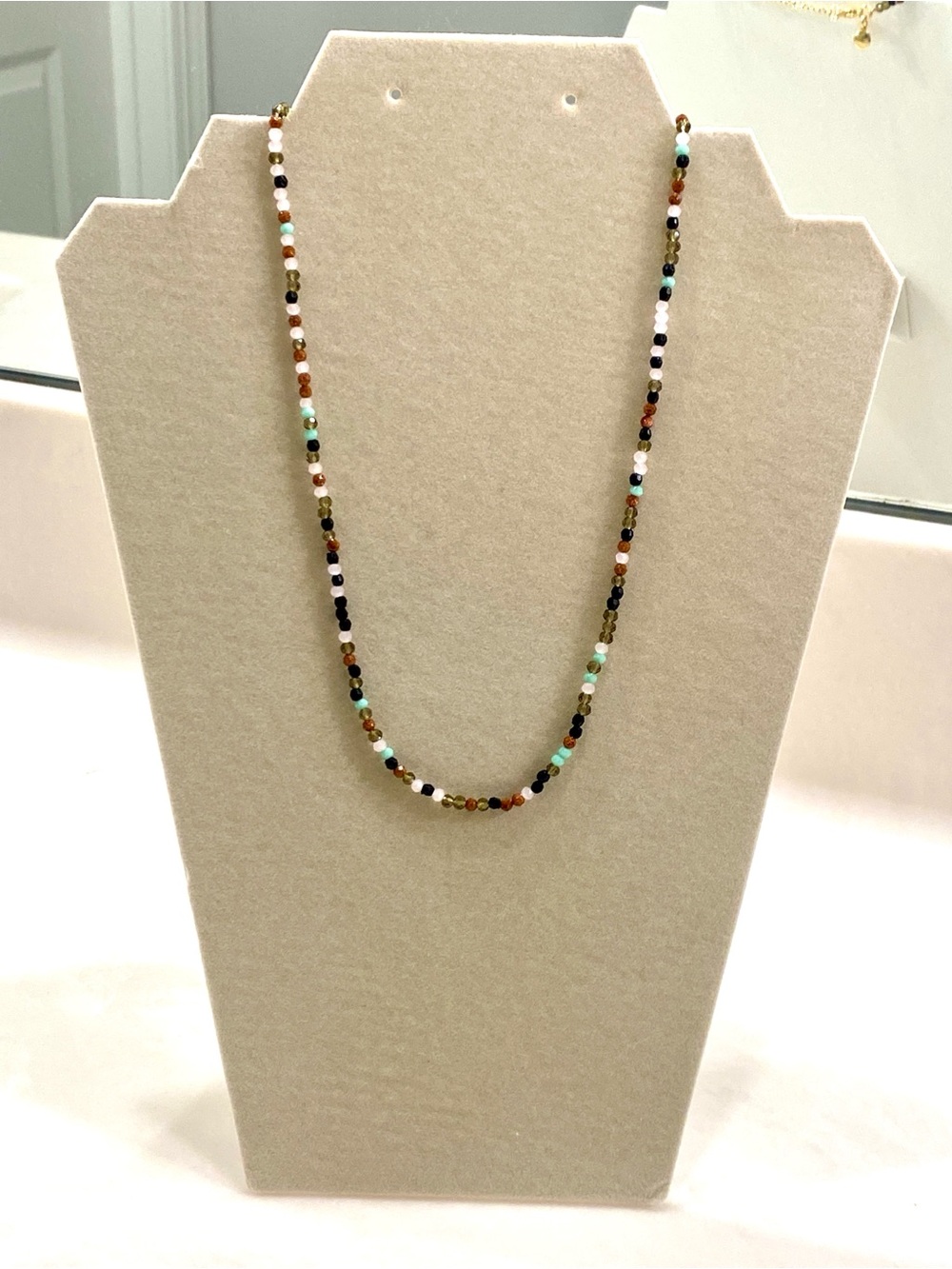 J. Crew Beaded Necklace in Black, White, Brown, Mint & Gold